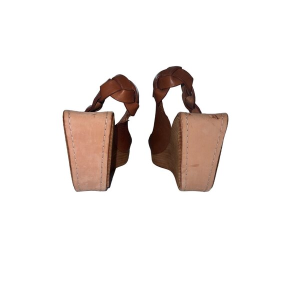 Modern Vintage Platform Wedge Sandals Brown Sling Back Leather Size 7.5 - Picture 5 of 11